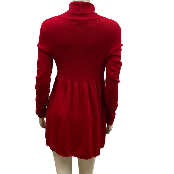 Boston Proper Red Long Sleeve Mock Neck Babydoll Sweater Dress Md - Picture 5 of 6